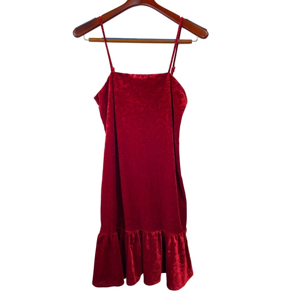 Womens Slip Dress Sz XL Red Velvet Dark Fairy Feminine Whimsigoth Stretchy Mini